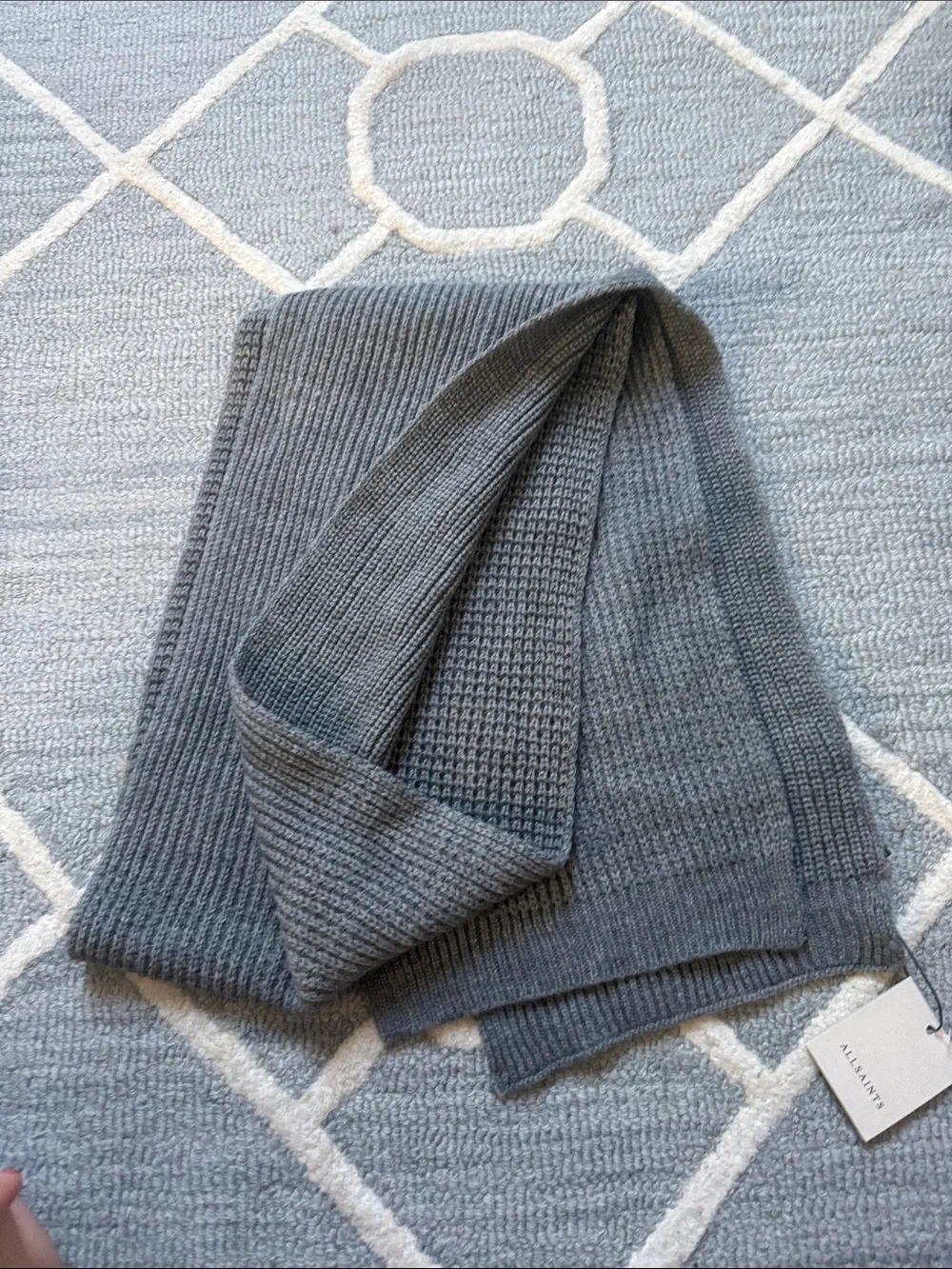 AllSaints Angled Stitch Wool Blend Knit Scarf Gray NWT
